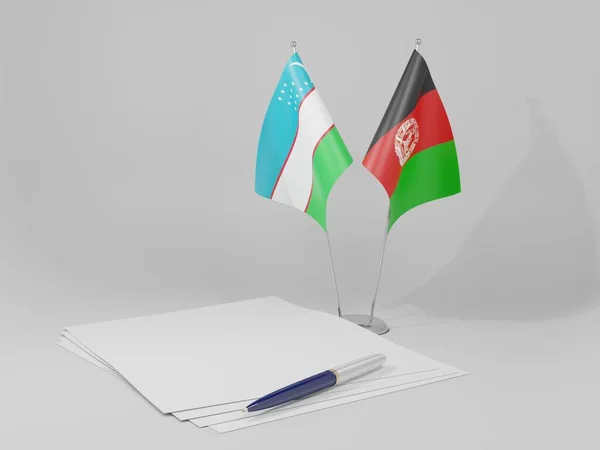 Afeganistão Acordo Usbequistão Bandeiras Fundo Branco Render — Fotografia de Stock