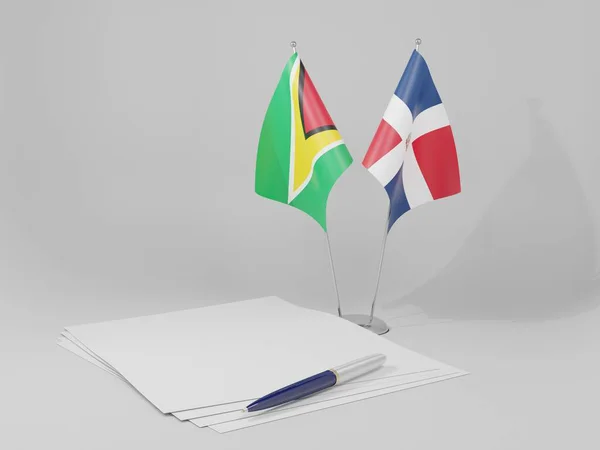 多米尼加共和国 圭亚那协定旗帜 白色背景 3D渲染 — 图库照片