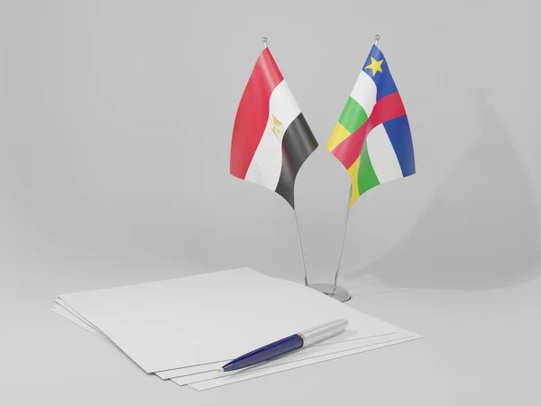 Zentralafrikanische Republik Ägypten Abkommen Flaggen Weißer Hintergrund Render — Stockfoto