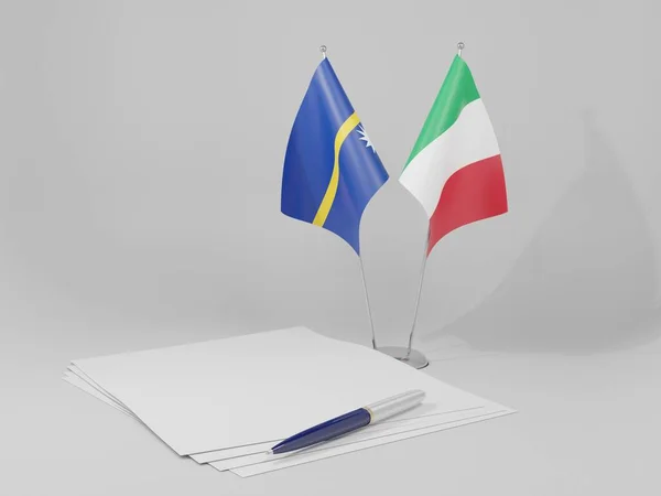 Italia Banderas Del Acuerdo Nauru Fondo Blanco Render —  Fotos de Stock
