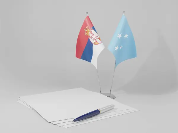 Μικρονησία Συμφωνία Της Σερβίας Σημαίες Λευκό Φόντο Render — Φωτογραφία Αρχείου