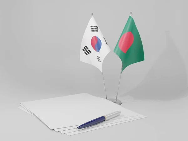Bangladesh Acordo Coreia Sul Bandeiras Fundo Branco Render — Fotografia de Stock