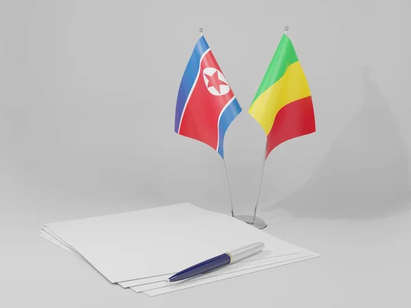Mali North Korea Agreement Flags White Background Render — Stock Photo, Image