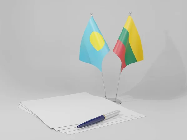 Lituania Bandiere Dell Accordo Palau Sfondo Bianco Render — Foto Stock