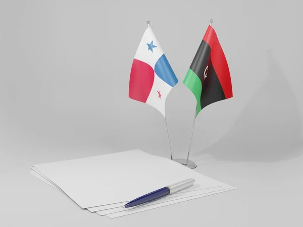 Libyan Panama Agreement Flags White Background Render — 图库照片