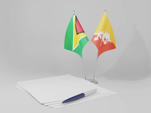 Bután Banderas Del Acuerdo Guyana Fondo Blanco Render — Foto de Stock