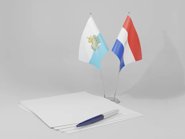 Paraguai Bandeiras Acordo San Marino Fundo Branco Render — Fotografia de Stock