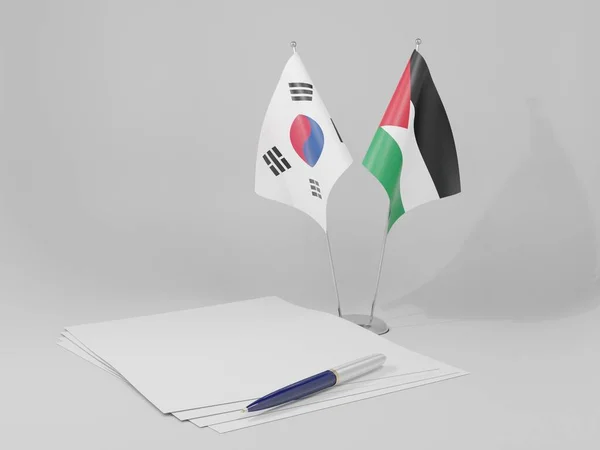 Palestina Acordo Coreia Sul Bandeiras Fundo Branco Render — Fotografia de Stock