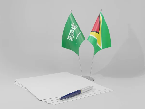 Gujana Arabia Saudyjska Flagi Umowy Białe Tło Render — Zdjęcie stockowe