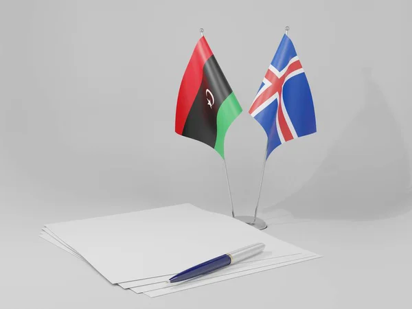 Islandia Banderas Del Acuerdo Libia Fondo Blanco Render —  Fotos de Stock