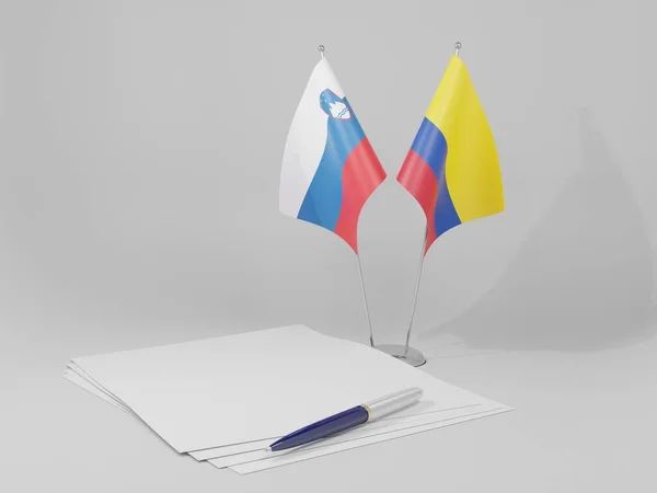 Banderas Del Acuerdo Colombia Eslovenia Fondo Blanco Render — Foto de Stock