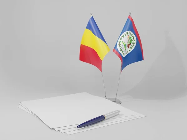 Belize Romania Agreement Flags White Background Render — Stock Photo, Image