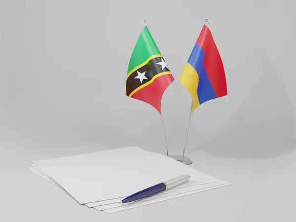 Armenia Bandiere Dell Accordo Saint Kitts Nevis Sfondo Bianco Render — Foto Stock