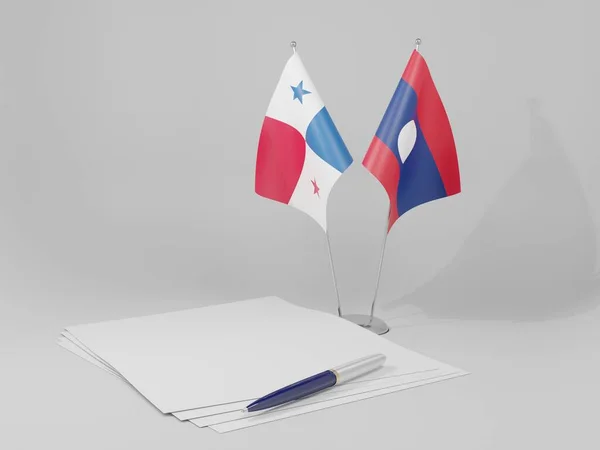 Laos Bandiere Dell Accordo Panama Sfondo Bianco Render — Foto Stock