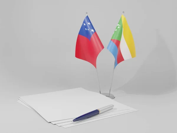 Κομόρες Σημαίες Της Συμφωνίας Της Σαμόα Λευκό Φόντο Render — Φωτογραφία Αρχείου