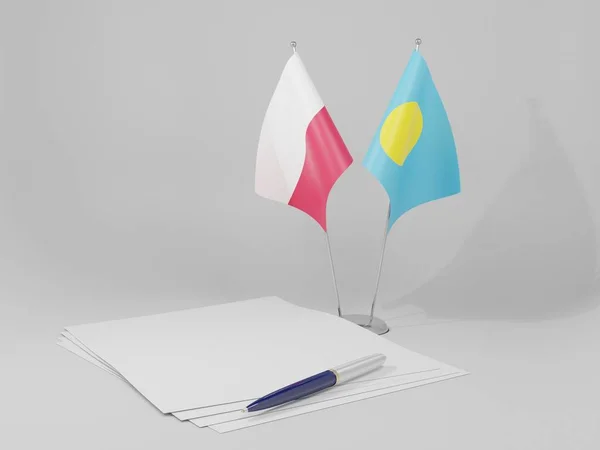Palau Banderas Del Acuerdo Polonia Fondo Blanco Render —  Fotos de Stock