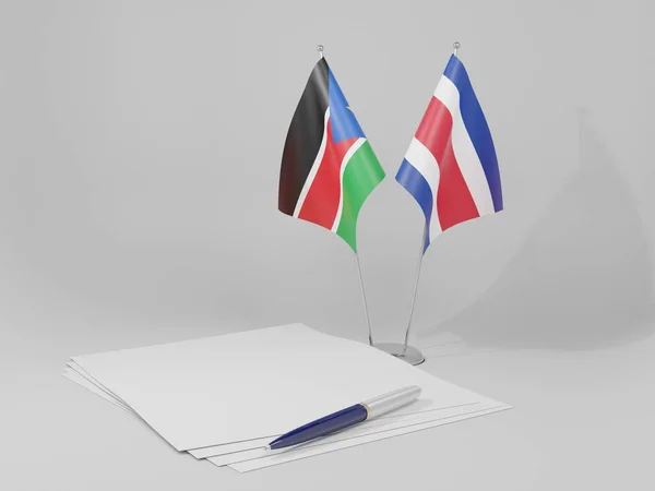 コスタリカ 南スーダン協定旗 白背景 3Dレンダリング — ストック写真
