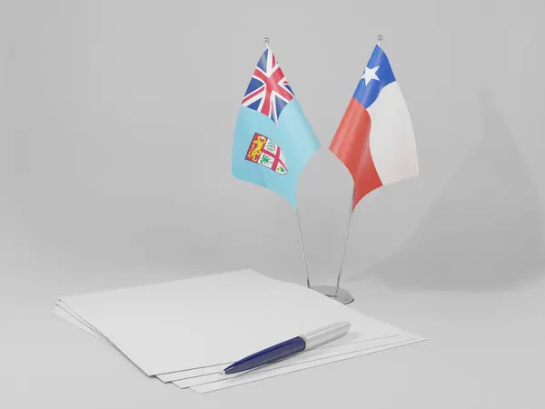 Chile Fidži Dohody Vlajky Bílé Pozadí Render — Stock fotografie