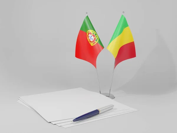 Malí Banderas Del Acuerdo Portugal Fondo Blanco Render —  Fotos de Stock
