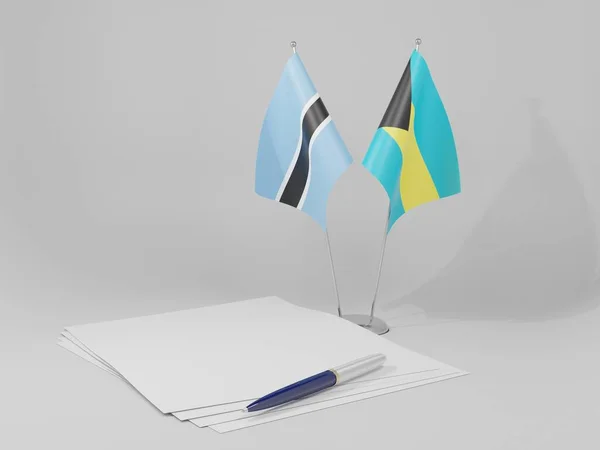 Bahamas Bandeiras Acordo Botsuana Fundo Branco Render — Fotografia de Stock