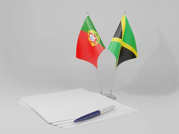 Jamaïque Drapeaux Accord Portugal Fond Blanc Render — Photo