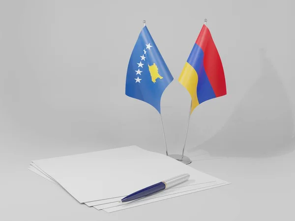 Arménie Drapeaux Accord Kosovo Fond Blanc Render — Photo