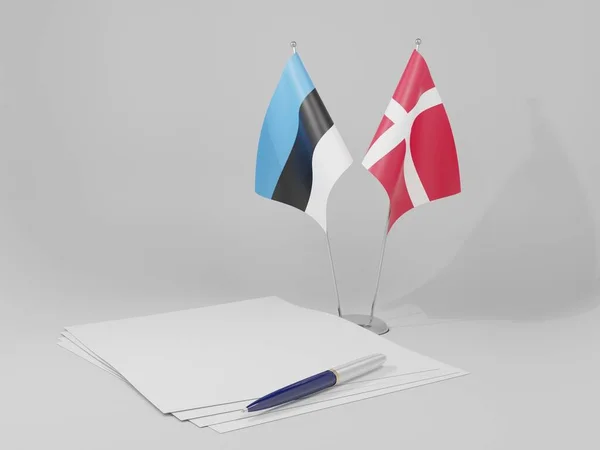 Dinamarca Banderas Del Acuerdo Estonia Fondo Blanco Render —  Fotos de Stock