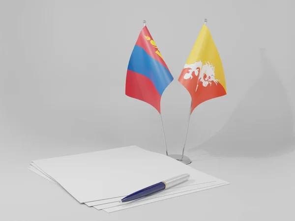 Bután Banderas Del Acuerdo Mongolia Fondo Blanco Render —  Fotos de Stock