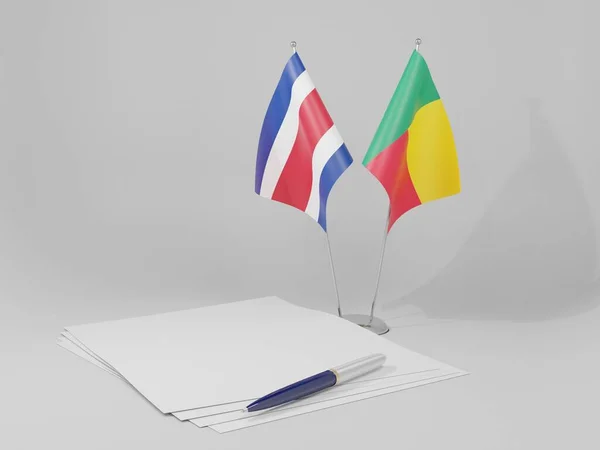 Benin Overeenkomst Van Costa Rica Vlaggen Witte Achtergrond Render — Stockfoto