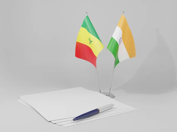 India Senegal Overeenkomst Vlaggen Witte Achtergrond Render — Stockfoto