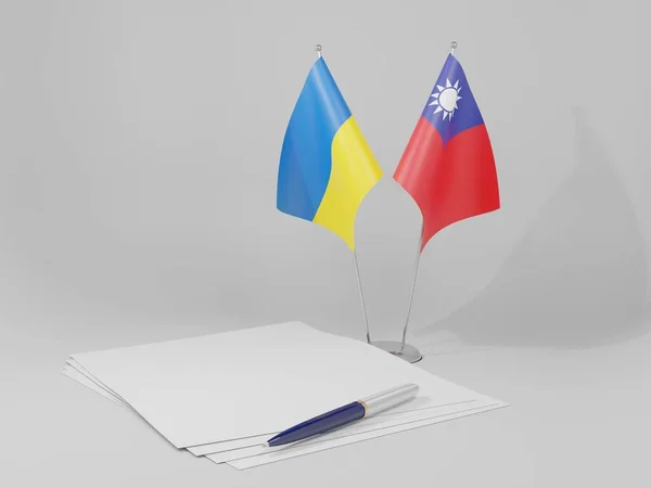 Drapeaux Accord Taïwan Ukraine Fond Blanc Render — Photo