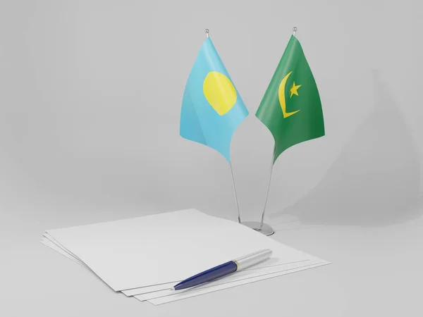 Mauritania Banderas Del Acuerdo Palaos Fondo Blanco Render — Foto de Stock