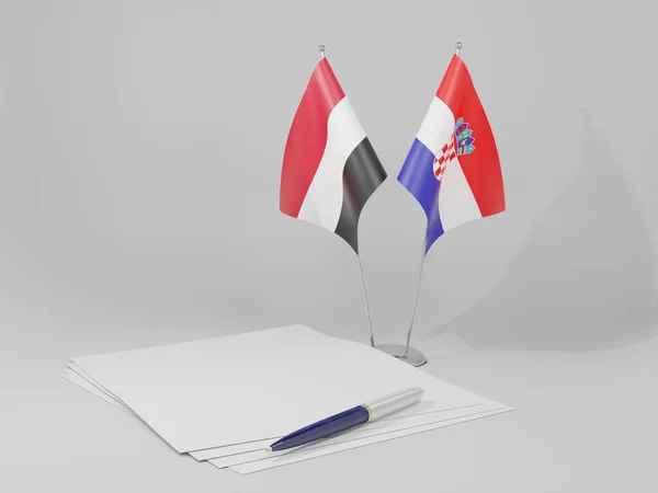 Kroatien Jemen Abkommen Flaggen Weißer Hintergrund Render — Stockfoto