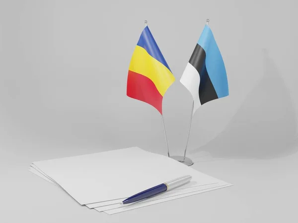Flagi Porozumienia Estonia Rumunia Białe Tło Render — Zdjęcie stockowe