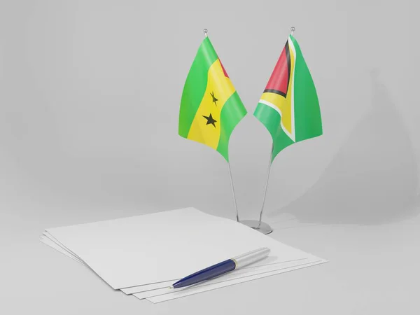 Overeenkomst Van Guyana Sao Tomé Principe Vlaggen Witte Achtergrond Render — Stockfoto