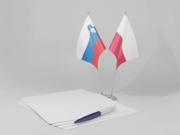 Polen Sloveniens Flagga För Avtalet Vit Bakgrund Render — Stockfoto