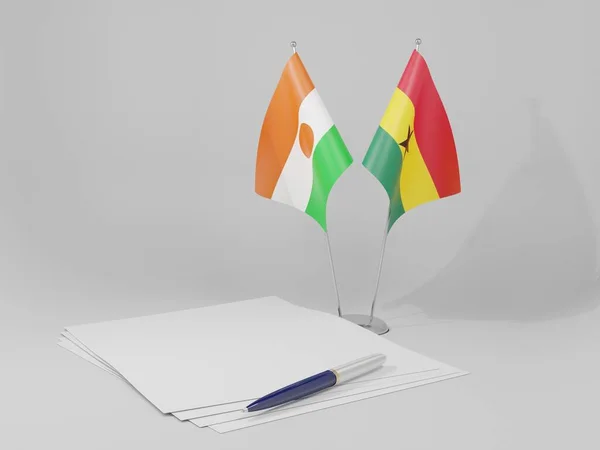 Ghana Banderas Del Acuerdo Níger Fondo Blanco Render —  Fotos de Stock