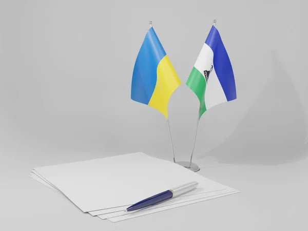 Lesotho Ukraine Drapeaux Accord Fond Blanc Render — Photo