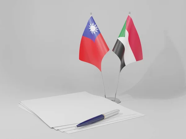 Σουδάν Ταϊβάν Συμφωνία Σημαίες Λευκό Φόντο Render — Φωτογραφία Αρχείου