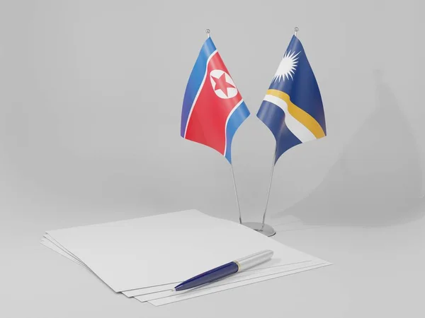 Νήσοι Μάρσαλ Σημαίες Της Συμφωνίας Της Βόρειας Κορέας Λευκό Φόντο — Φωτογραφία Αρχείου