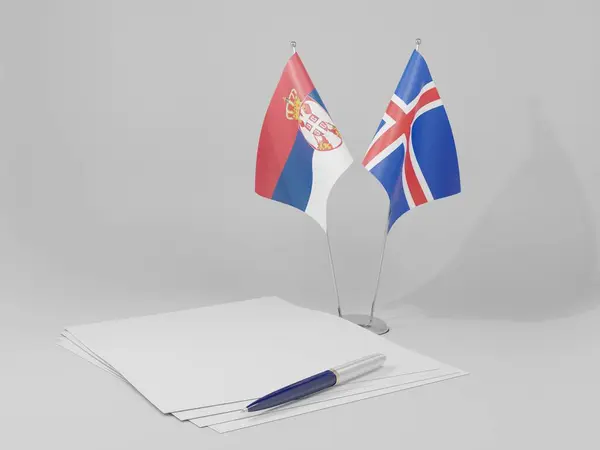 Ισλανδία Σερβία Σημαίες Συμφωνίας Λευκό Φόντο Render — Φωτογραφία Αρχείου