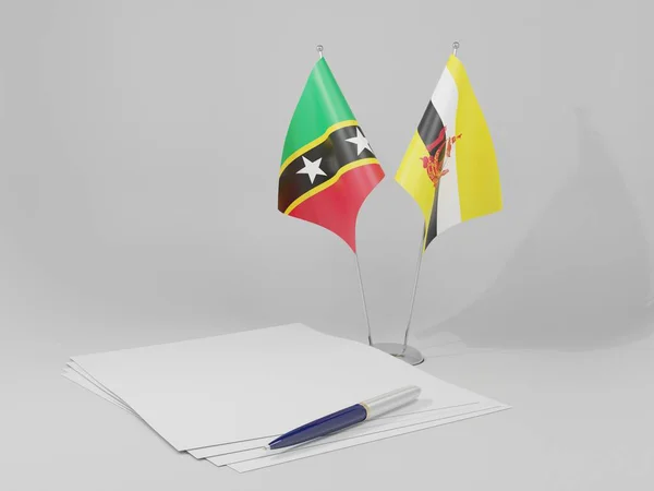 Brunej Svatý Kryštof Nevis Vlajky Dohody Bílé Pozadí Vykreslování — Stock fotografie