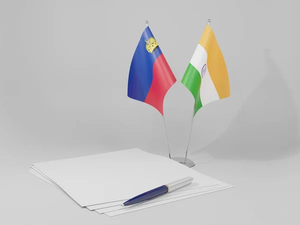 India Liechtenstein Agreement Flags White Background Render — Stock Photo, Image