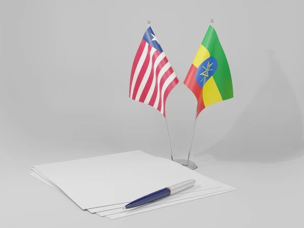 Αιθιοπία Λιβερία Σημαίες Συμφωνία Λευκό Φόντο Render — Φωτογραφία Αρχείου