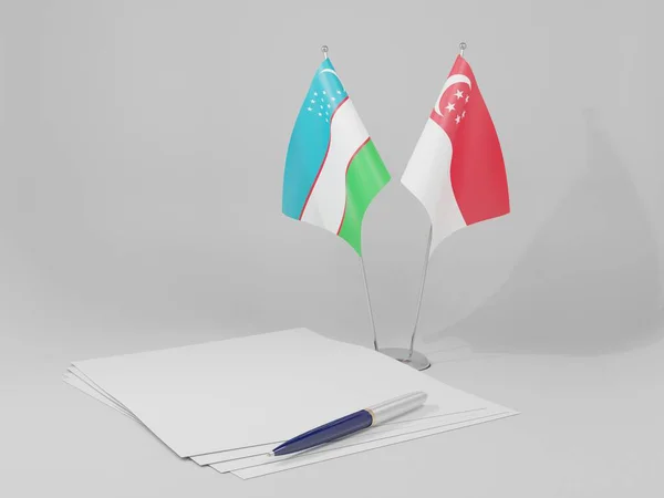 Singapore Uzbekistan Agreement Flags White Background Render — Stock Photo, Image