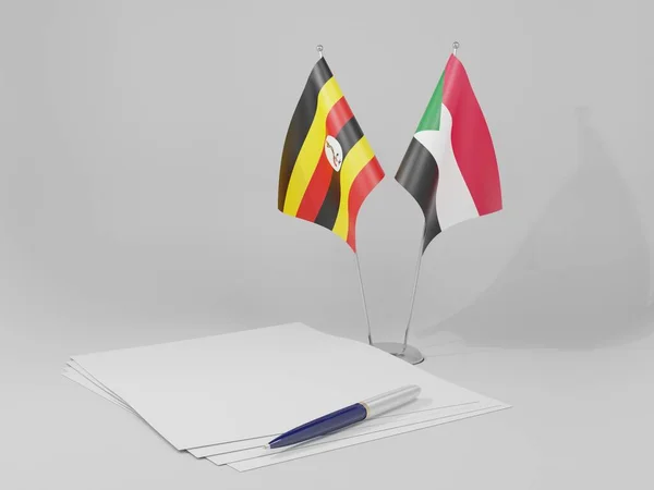 Sudão Acordos Uganda Bandeiras Fundo Branco Render — Fotografia de Stock