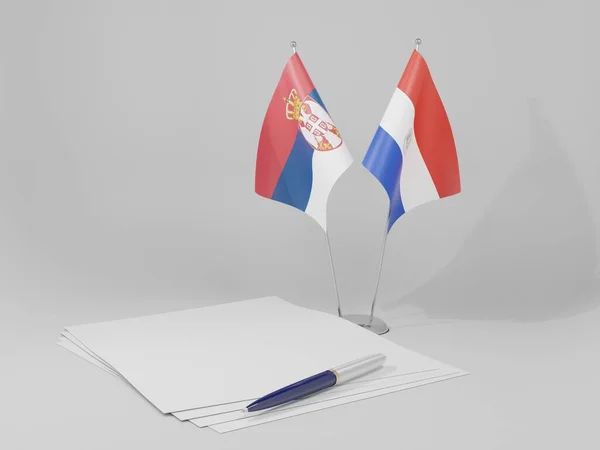 Paraguay Drapeaux Accord Serbie Fond Blanc Render — Photo