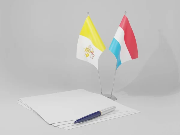Lucembursko Vatikán City Agreement Flags Bílé Pozadí Render — Stock fotografie
