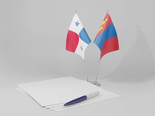 Mongolia Banderas Del Acuerdo Panamá Fondo Blanco Render —  Fotos de Stock