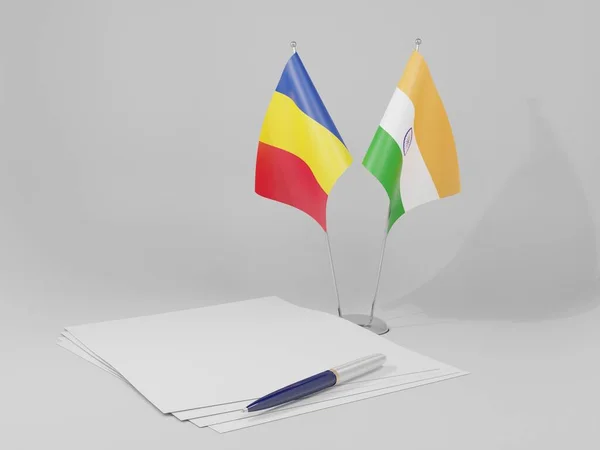Inde Drapeaux Accord Roumanie Fond Blanc Render — Photo